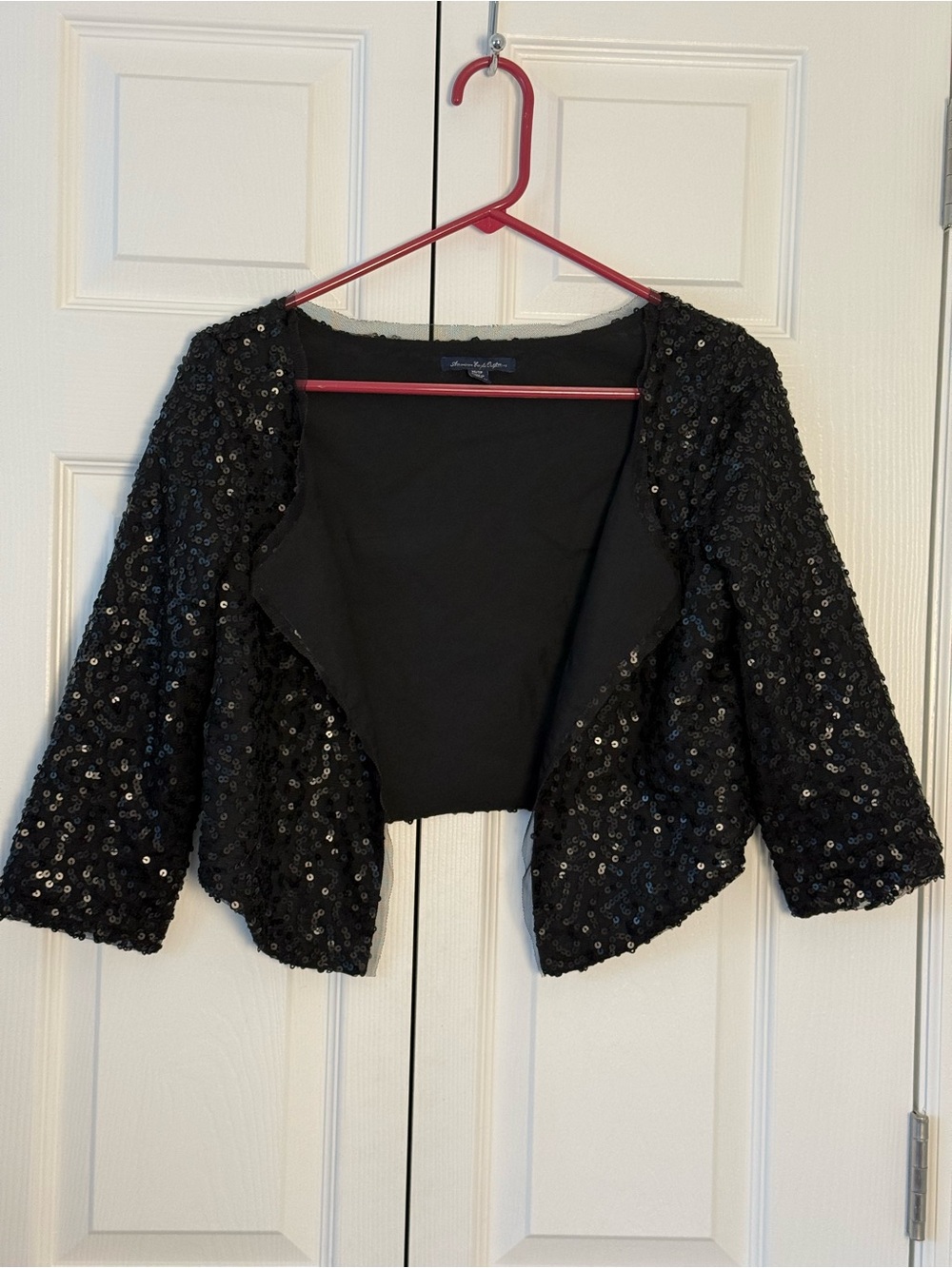 American Eagle Outfitters Black Sequin Cropped Blazer